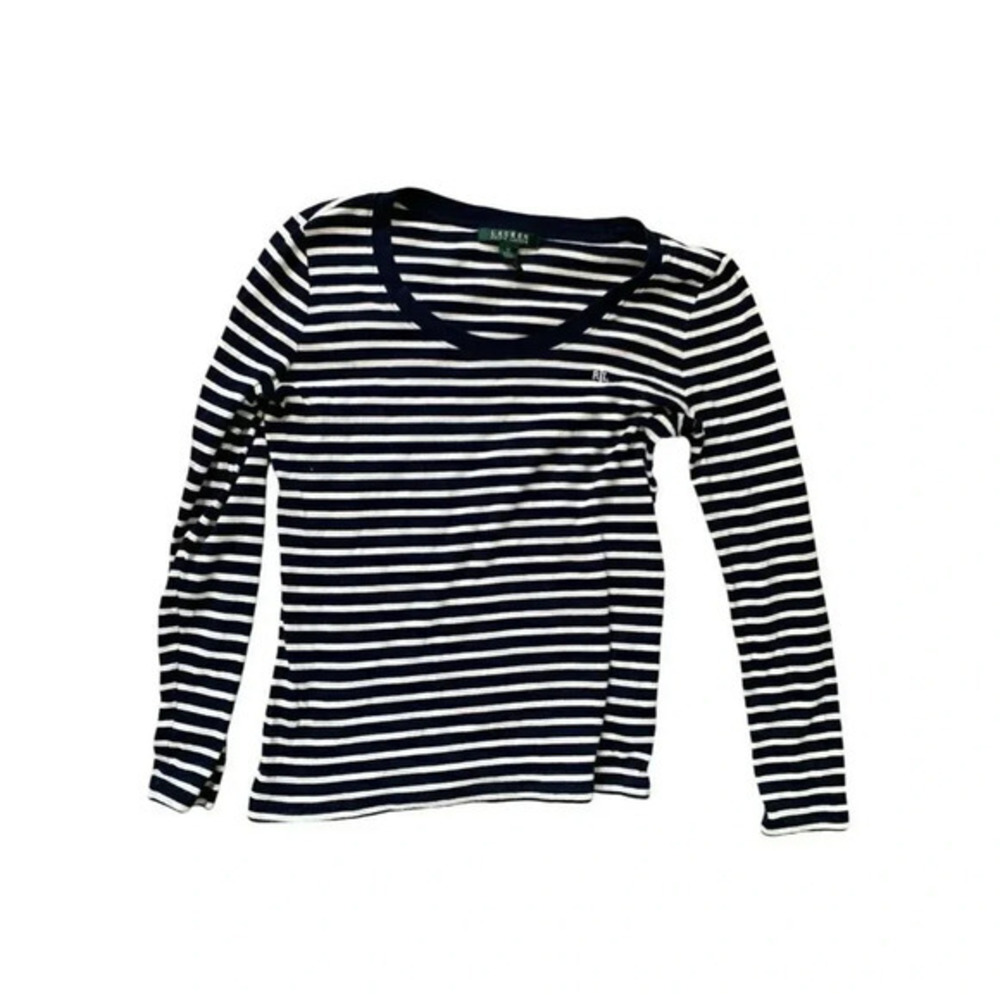 Lauren Ralph Lauren Striped Women' Long Sleeve Tee T-Shirt Size M Blue And White